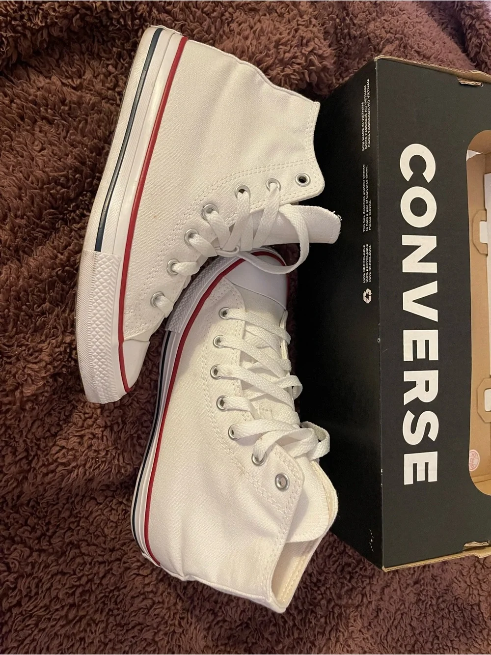 Converse Kids White High-Top Sneakers with Red & Blue Trim